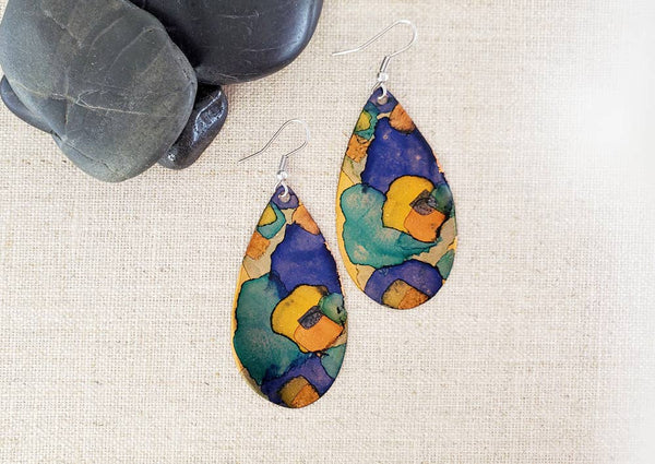 Alcohol Ink Large Teardrop Earrings - Isleitudes