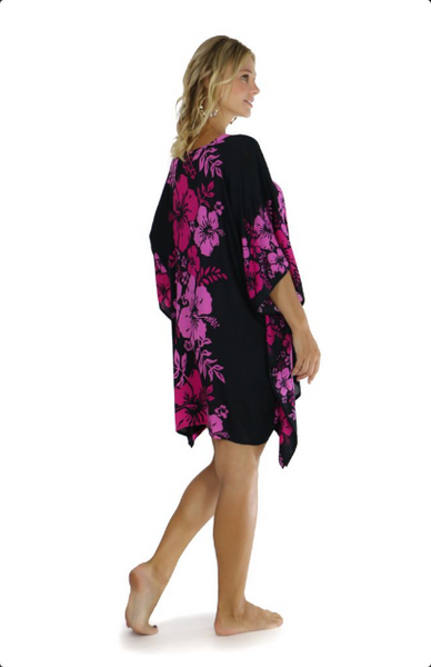 Floral Kaftan Cherry Blossom Pink Fuchsia and Black - Isleitudes
