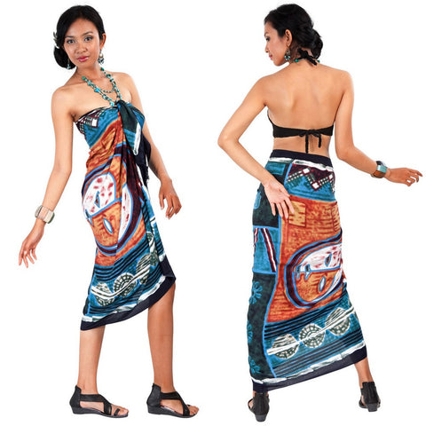 Abstract Graphic Design Sarong (Blue / Brown) - Isleitudes