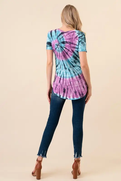 Hand Made Tie Dye C-neck Top 1013C - Blue Multi - Isleitudes