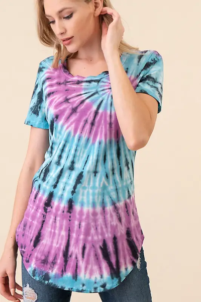 Hand Made Tie Dye C-neck Top 1013C - Blue Multi - Isleitudes
