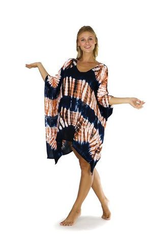 Jungle Brown Tie Dye Fringeless Cover-Up Kaftan - Isleitudes