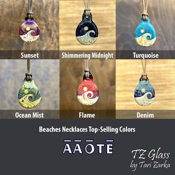 Beaches Seascape Glass Necklace by TZ Glass: Shimmering Moss - Isleitudes