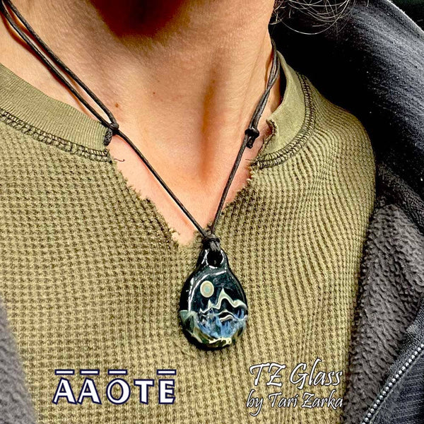 Mountain Scene TZ Glass Art Necklace: Shimmering Evening - Isleitudes