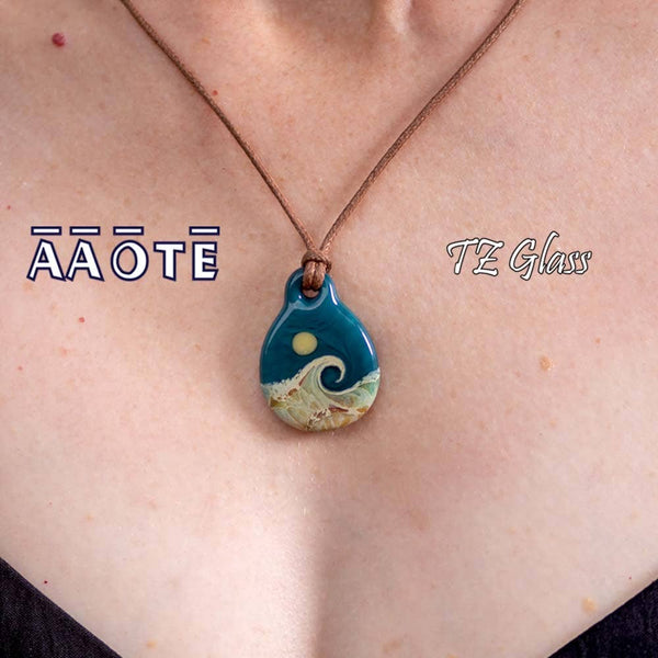 Beaches Seascape Glass Necklace by TZ Glass: Turquoise - Isleitudes
