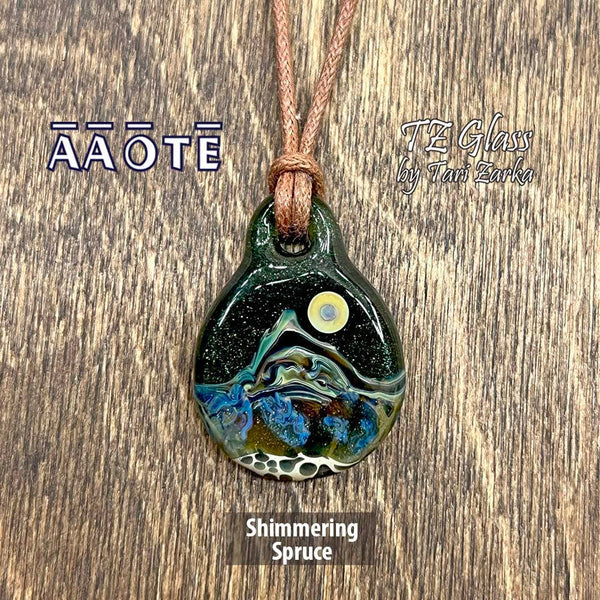 Mountain Scene TZ Glass Art Necklace: Shimmering Evening - Isleitudes