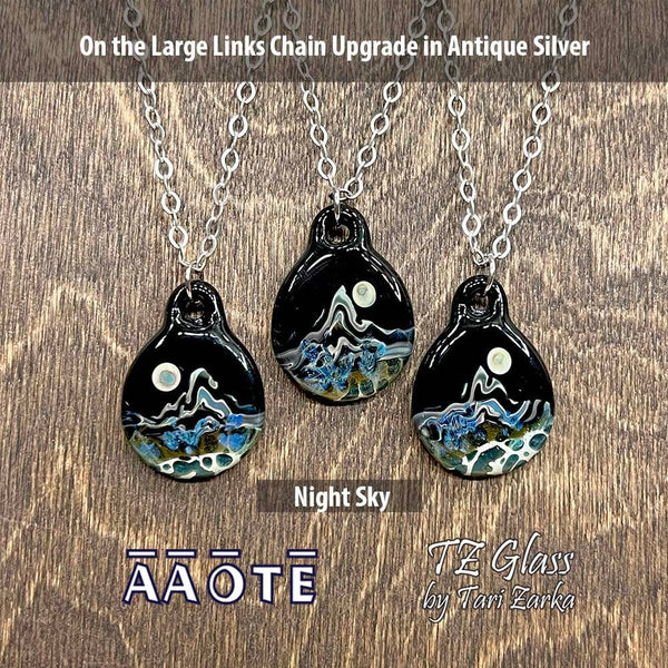 Mountain Scene TZ Glass Art Necklace: Shimmering Evening - Isleitudes