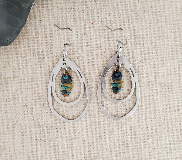 Alcohol Ink Stainless Steel Double Hoop Earrings: Blue/Browns - Isleitudes