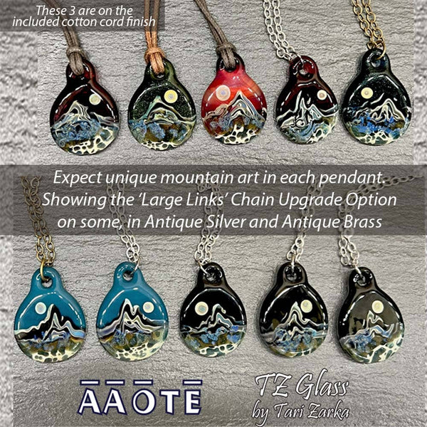 Mountain Scene TZ Glass Art Necklace: Shimmering Spruce - Isleitudes