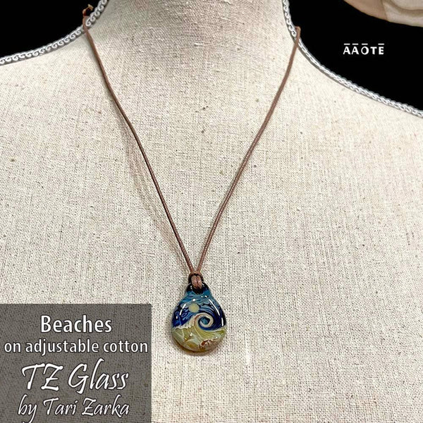 Beaches Seascape Glass Necklace by TZ Glass: Shimmering Moss - Isleitudes