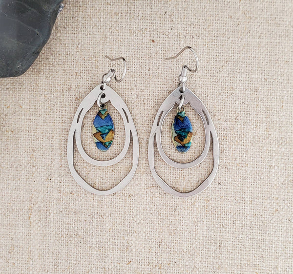 Alcohol Ink Stainless Steel Double Hoop Earrings: Black - Isleitudes