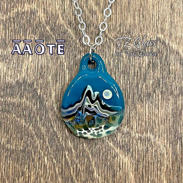 Mountain Scene TZ Glass Art Necklace: Shimmering Spruce - Isleitudes