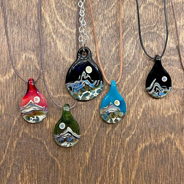 Mountain Scene TZ Glass Art Necklace: Shimmering Spruce - Isleitudes