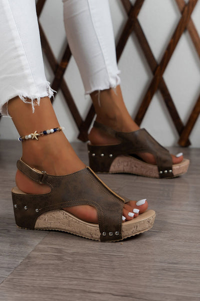 Eleanor Studded Cut Out Wedge Sandals-3