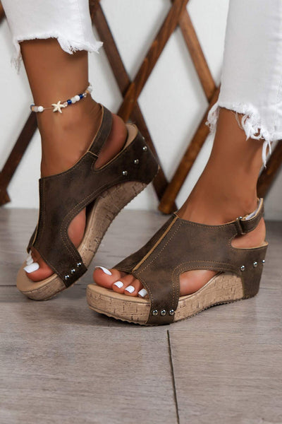 Eleanor Studded Cut Out Wedge Sandals-4