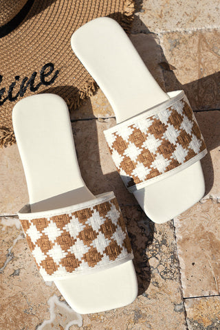 Woven Plaid Square Toe Flat Slippers-0