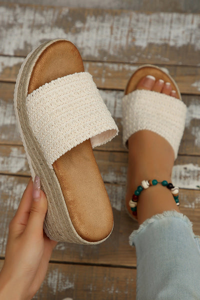 Woven Wide Band Platform Slippers-5