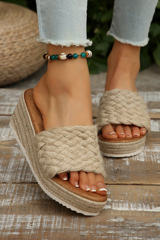 Woven Wide Band Platform Slippers-0