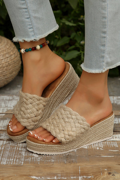 Woven Wide Band Platform Slippers-1