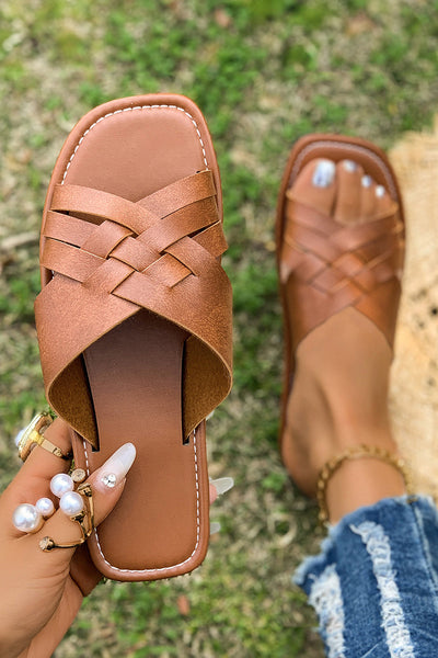 Ana Crossed Woven Flat Slippers-3