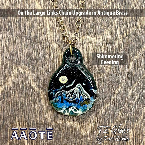 Mountain Scene TZ Glass Art Necklace: Shimmering Spruce - Isleitudes