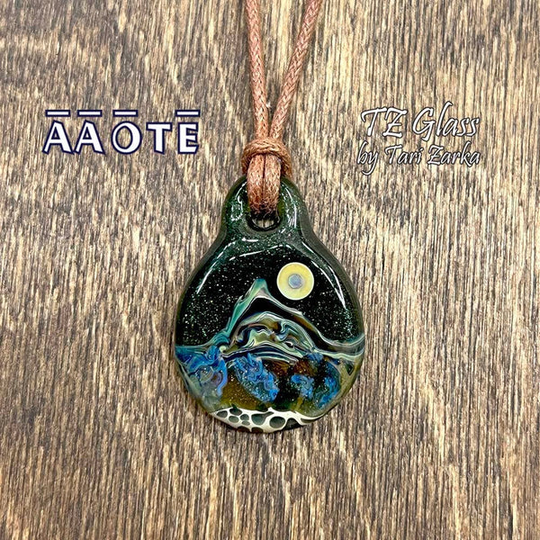 Mountain Scene TZ Glass Art Necklace: Shimmering Evening - Isleitudes