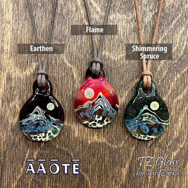 Mountain Scene TZ Glass Art Necklace: Shimmering Evening - Isleitudes