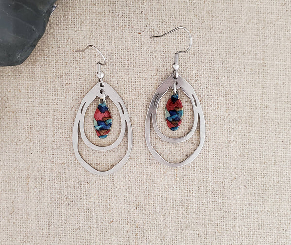 Alcohol Ink Stainless Steel Double Hoop Earrings: Black - Isleitudes