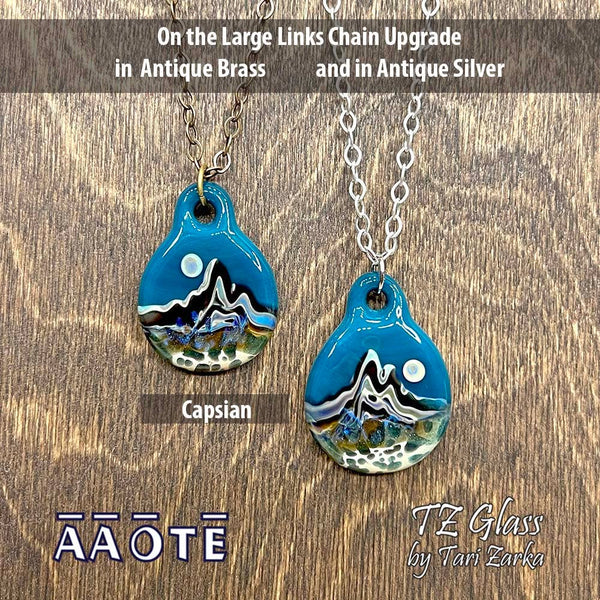 Mountain Scene TZ Glass Art Necklace: Shimmering Spruce - Isleitudes
