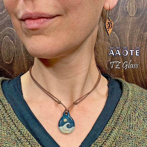 Beaches Seascape Glass Necklace by TZ Glass: Turquoise - Isleitudes