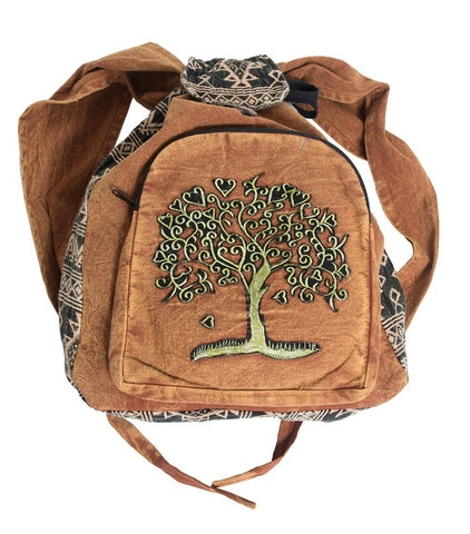 KT-02 Brown Stonewash Tree of Life Embroidered Tie at Top - Isleitudes