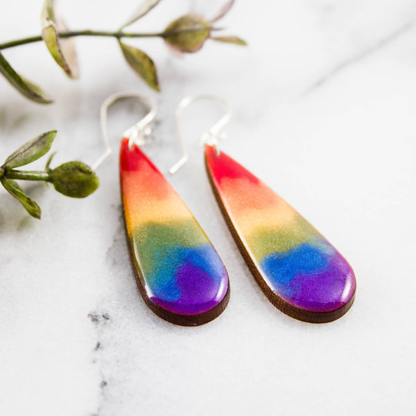 Rainbow Watercolor Drop Earrings - Isleitudes
