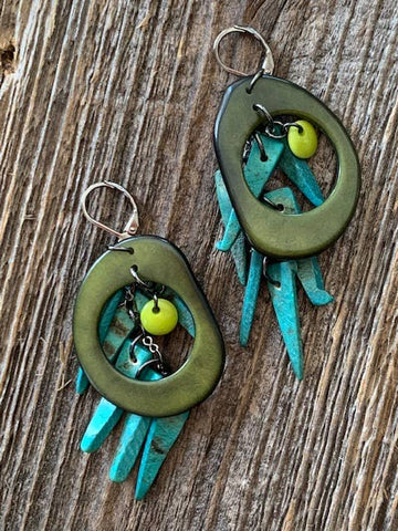 Hoop Style Tagua Earrings With Contrasting Color Dangle - Isleitudes
