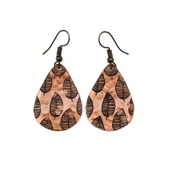 Modern Leaf Copper Engraved Earrings - Isleitudes