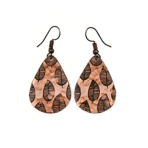 Modern Leaf Copper Engraved Earrings - Isleitudes