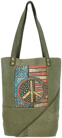 Peace Flag Recycled Military Tent Tote - Isleitudes