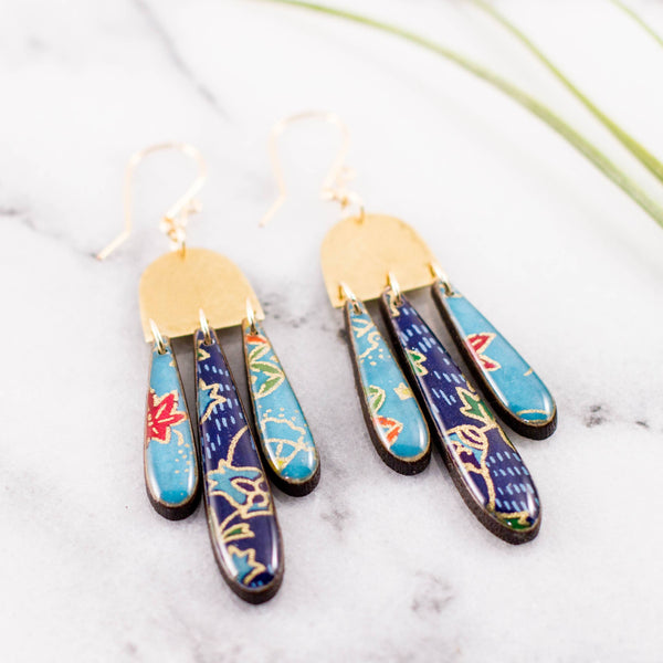 Japanese Triple Raindrop Earrings- Turquoise + Royal - Isleitudes