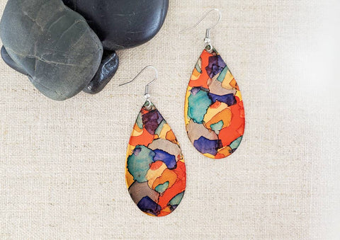 Alcohol Ink Large Teardrop Earrings - Isleitudes