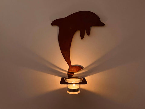 Rustic Patina Dolphin Solid Sconce w/ Votive Candleholder - Isleitudes