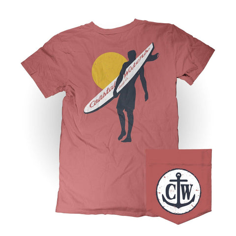 Surfer Coastal Waters Pocket Tee Faded Red - Isleitudes
