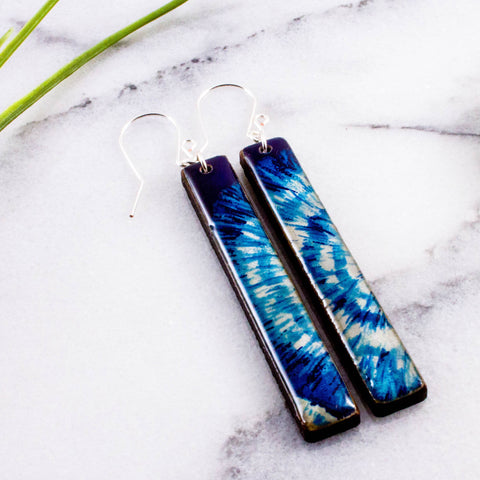 Blue Tie Dye Bar Earrings - Isleitudes