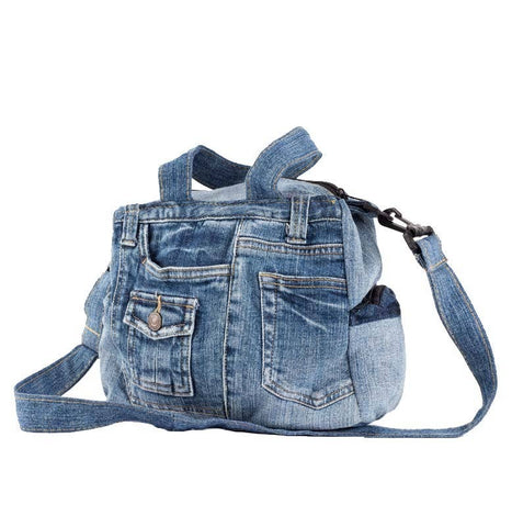 Small Recycled Jean Bag With Handles - Isleitudes