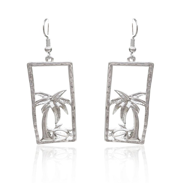 cut out silver palm tree earrings with sea turtle - Isleitudes