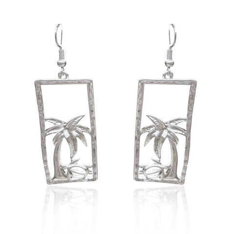 cut out silver palm tree earrings with sea turtle - Isleitudes