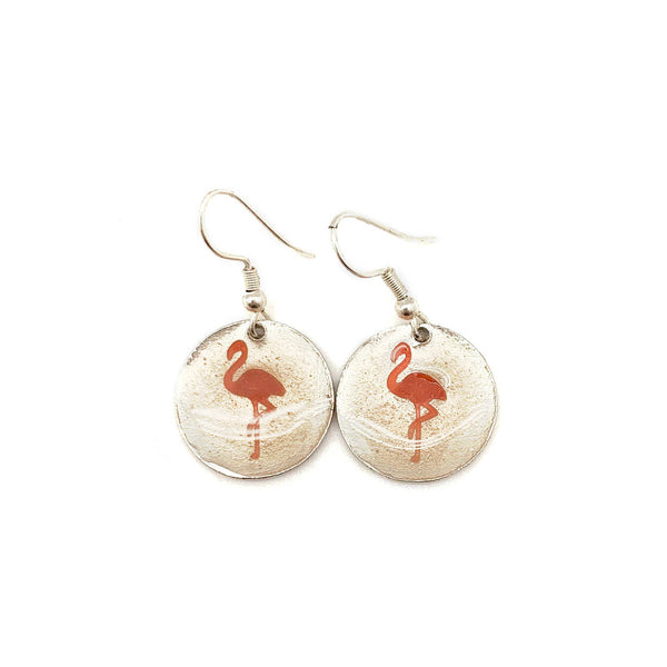 Pewter Earrings with Color Enamel - Flamingo in Coral/Pearl - Isleitudes