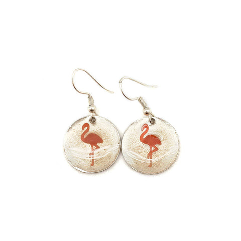 Pewter Earrings with Color Enamel - Flamingo in Coral/Pearl - Isleitudes