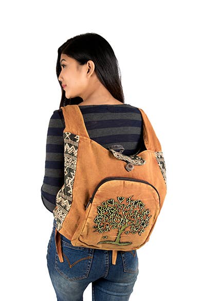 KT-02 Brown Stonewash Tree of Life Embroidered Tie at Top - Isleitudes