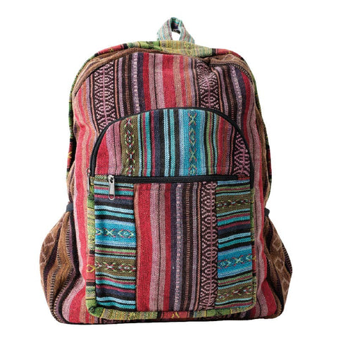 Red And Blue Toned Striped Backpack - Isleitudes