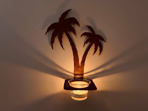 Rustic Patina Palm Tree Sconce w/ Votive Candleholder - Isleitudes