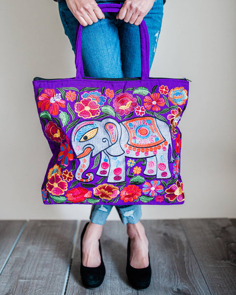 Elephant Embroidered Tote Bag - Isleitudes